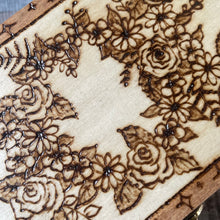 Load image into Gallery viewer, As Seen on BBC’s Make it at Market! Wooden Box with Triple Flower Moon Design | Pyrography  Art | Woodburning Gift | Two sizes available