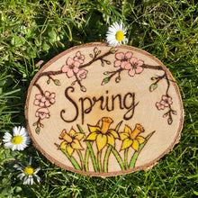 Load image into Gallery viewer, Spring Wooden Sign | Woodburning Home Decor | Pyrography Art | Seasonal Decor