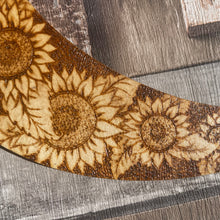 Load image into Gallery viewer, Crescent Moon with Sunflower Design - Pyrography - Woodburning - Home Decor