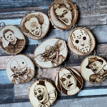 Load image into Gallery viewer, Horror Character Pyrography Wooden Hanging Decorations | Woodburning Halloween Decor