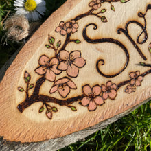 Load image into Gallery viewer, Spring Wooden Oval Sign | Pyrography Art | Woodburning Home Decor | Seasonal Decoration