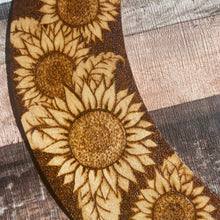 Load image into Gallery viewer, Crescent Moon with Sunflower Design - Pyrography - Woodburning - Home Decor