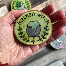 Load image into Gallery viewer, Witch Fridge Magnet | Woodburning Witch Decor |  Pyrography Witch Gift