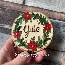 Load image into Gallery viewer, Yule Altar Decoration |Woodburning Wooden Sign | Pyrography Seasonal Decor | Pagan Sabbats