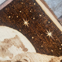 Load image into Gallery viewer, Howling Wolf and Moon Pyrography Art, Woodburning Art