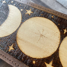 Load image into Gallery viewer, Wooden Box with Moon Phases Design | Pyrography  |Woodburning | Witch Gift | Tea Box