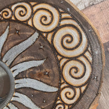 Load image into Gallery viewer, Wooden Tealight Holder with Sun and Moon Design | Pyrography | Woodburning