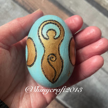 Load image into Gallery viewer, Ostara Triple Goddess Wooden Egg| Woodburning Altar Decoration | Pyrography Witch Gift