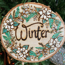 Load image into Gallery viewer, Winter Wood Slice | Woodburning Home Decor | Pyrography Art |Wooden Sign | Seasonal Decoration