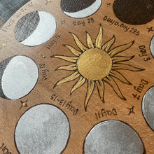 Load image into Gallery viewer, Moon Phases Board | Woodburning Witch Art | Pyrography Altar Decor | Witch Gift