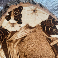 Load image into Gallery viewer, Bat and Moonflower Pyrography Art, Woodburning Art
