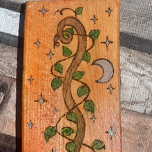 Load image into Gallery viewer, Broomstick and Pumpkins Pyrography Art | Witch Autumn Altar Decor |Woodburning Witch Gift