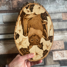 Load image into Gallery viewer, Bat and Moonflower Pyrography Art, Woodburning Art