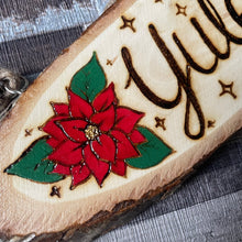 Load image into Gallery viewer, Yule Hanging Wooden Oval Sign |Pyrography Altar Decor | Woodburning Home Decor | Pagan Sabbats