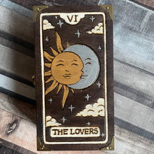 Load image into Gallery viewer, The Lovers Tarot Card Wooden Box | Pyrography Tarot Art | Woodburning Witch Gift