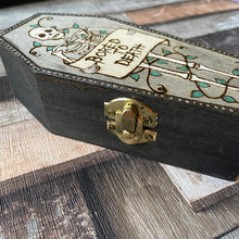 Load image into Gallery viewer, Bored to Death Coffin Box | Woodburning Trinket Box | Pyrography Wood Art | Alternative Gift | Goth Gift