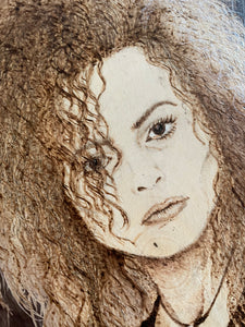 Bellatrix Original Woodburning Portrait, Pyrography, Prints also available