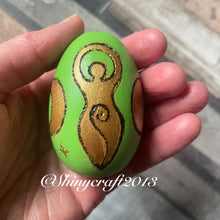 Load image into Gallery viewer, Ostara Triple Goddess Wooden Egg| Woodburning Altar Decoration | Pyrography Witch Gift