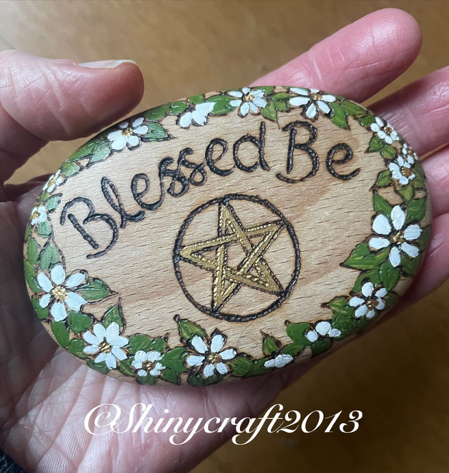 Blessed Be Wooden Pebble, Witch’s Altar Decor