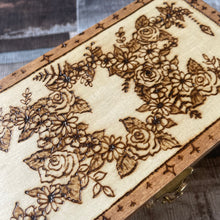 Load image into Gallery viewer, As Seen on BBC’s Make it at Market! Wooden Box with Triple Flower Moon Design | Pyrography  Art | Woodburning Gift | Two sizes available