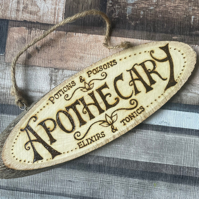 Apothecary Wooden Sign, Woodburning Pyrography