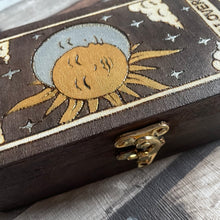 Load image into Gallery viewer, The Lovers Tarot Card Wooden Box | Pyrography Tarot Art | Woodburning Witch Gift