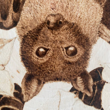 Load image into Gallery viewer, Bat and Moonflower Pyrography Art, Woodburning Art