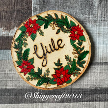 Load image into Gallery viewer, Yule Altar Decoration |Woodburning Wooden Sign | Pyrography Seasonal Decor | Pagan Sabbats