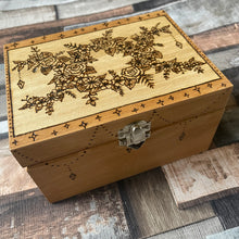 Load image into Gallery viewer, As Seen on BBC’s Make it at Market! Wooden Box with Triple Flower Moon Design | Pyrography  Art | Woodburning Gift | Two sizes available