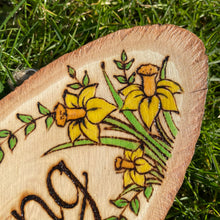 Load image into Gallery viewer, Spring Wooden Oval Sign | Pyrography Art | Woodburning Home Decor | Seasonal Decoration