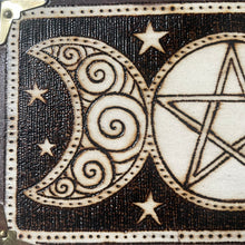Load image into Gallery viewer, Triple Moon and Pentacle Tarot Box, Woodburning Pyrography