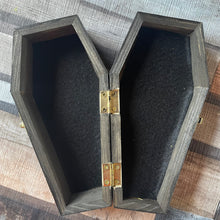 Load image into Gallery viewer, Bored to Death Coffin Box | Woodburning Trinket Box | Pyrography Wood Art | Alternative Gift | Goth Gift