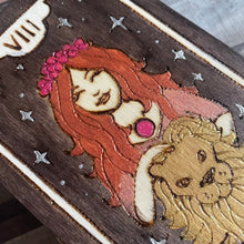 Load image into Gallery viewer, Strength Tarot Card Art Wooden Box | Pyrography Jewellery Box  | Woodburning Trinket Box | Witch Gift | Divination
