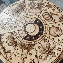 Load image into Gallery viewer, Wheel of the Year | Woodburning Art |Pyrography Altar Decor | Witch Home Decor | Witch Gift | Pagan Sabbats | NEW DESIGN
