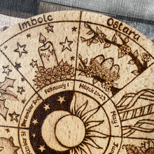 Load image into Gallery viewer, Wheel of the Year | Woodburning Art |Pyrography Altar Decor | Witch Home Decor | Witch Gift | Pagan Sabbats | NEW DESIGN