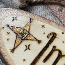 Load image into Gallery viewer, Imbolc Wooden Hanging Sign | Woodburning Altar Decor | Pyrography Witch Decoration | Pagan Sabbats