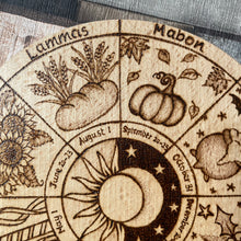 Load image into Gallery viewer, Wheel of the Year | Woodburning Art |Pyrography Altar Decor | Witch Home Decor | Witch Gift | Pagan Sabbats | NEW DESIGN