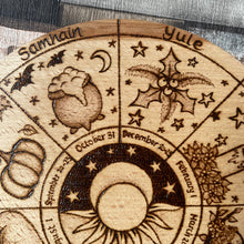 Load image into Gallery viewer, Wheel of the Year | Woodburning Art |Pyrography Altar Decor | Witch Home Decor | Witch Gift | Pagan Sabbats | NEW DESIGN