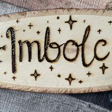 Load image into Gallery viewer, Imbolc Wooden Hanging Sign | Woodburning Altar Decor | Pyrography Witch Decoration | Pagan Sabbats