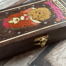 Load image into Gallery viewer, Strength Tarot Card Art Wooden Box | Pyrography Jewellery Box  | Woodburning Trinket Box | Witch Gift | Divination