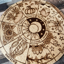 Load image into Gallery viewer, Wheel of the Year | Woodburning Art |Pyrography Altar Decor | Witch Home Decor | Witch Gift | Pagan Sabbats | NEW DESIGN