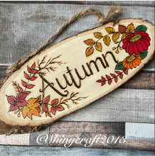 Load image into Gallery viewer, Autumn Wooden Oval Sign  | Pyrography Wooden Hanging Sign  | Woodburning Home Decor | Seasonal Decoration