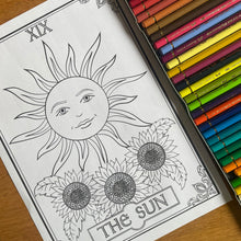 Load image into Gallery viewer, The Sun Tarot Colouring Page | Digital Download | Witch Coloring | Tarot Art