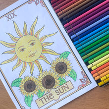 Load image into Gallery viewer, The Sun Tarot Colouring Page | Digital Download | Witch Coloring | Tarot Art