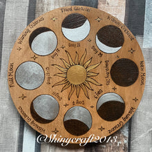 Load image into Gallery viewer, Moon Phases Board | Woodburning Witch Art | Pyrography Altar Decor | Witch Gift