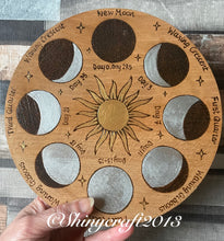 Load image into Gallery viewer, Moon Phases Board | Woodburning Witch Art | Pyrography Altar Decor | Witch Gift