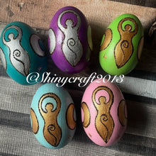 Load image into Gallery viewer, Ostara Triple Goddess Wooden Egg| Woodburning Altar Decoration | Pyrography Witch Gift