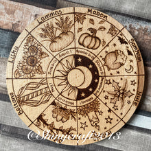 Load image into Gallery viewer, Wheel of the Year | Woodburning Art |Pyrography Altar Decor | Witch Home Decor | Witch Gift | Pagan Sabbats | NEW DESIGN