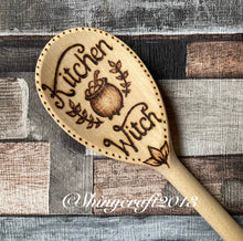 Load image into Gallery viewer, Kitchen Witch Wooden Spoon | Pyrography Wood Utensils | Woodburning Kitchen Decor | Witch Gift
