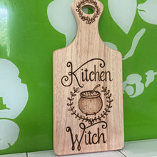 Load image into Gallery viewer, Kitchen Witch Wooden Chopping Board | Pyrography Kitchen Decor | Woodburning Art | Kitchen Witch Gift